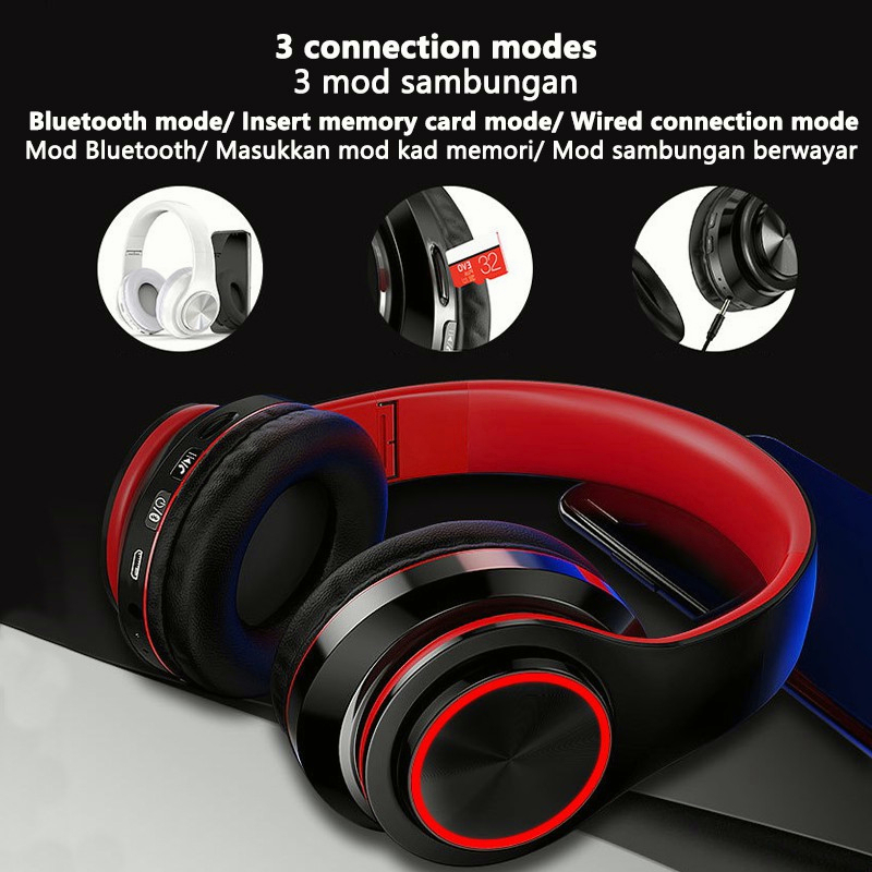 (COD)Ready Stock B39 Wireless Headset Bluetooth 5.0 Colorful LED Bass Stereo Wireless Headphones Ove-Ear Headphones gaming headset