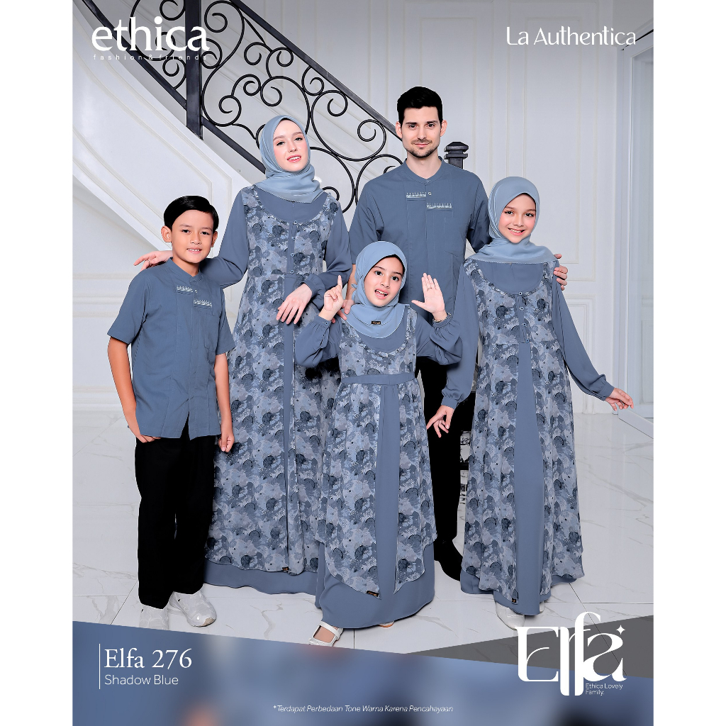 ETHICA Sarimbit Keluarga ELFA 272 Shadow Blue Gamis dan Koko Couple Keluarga