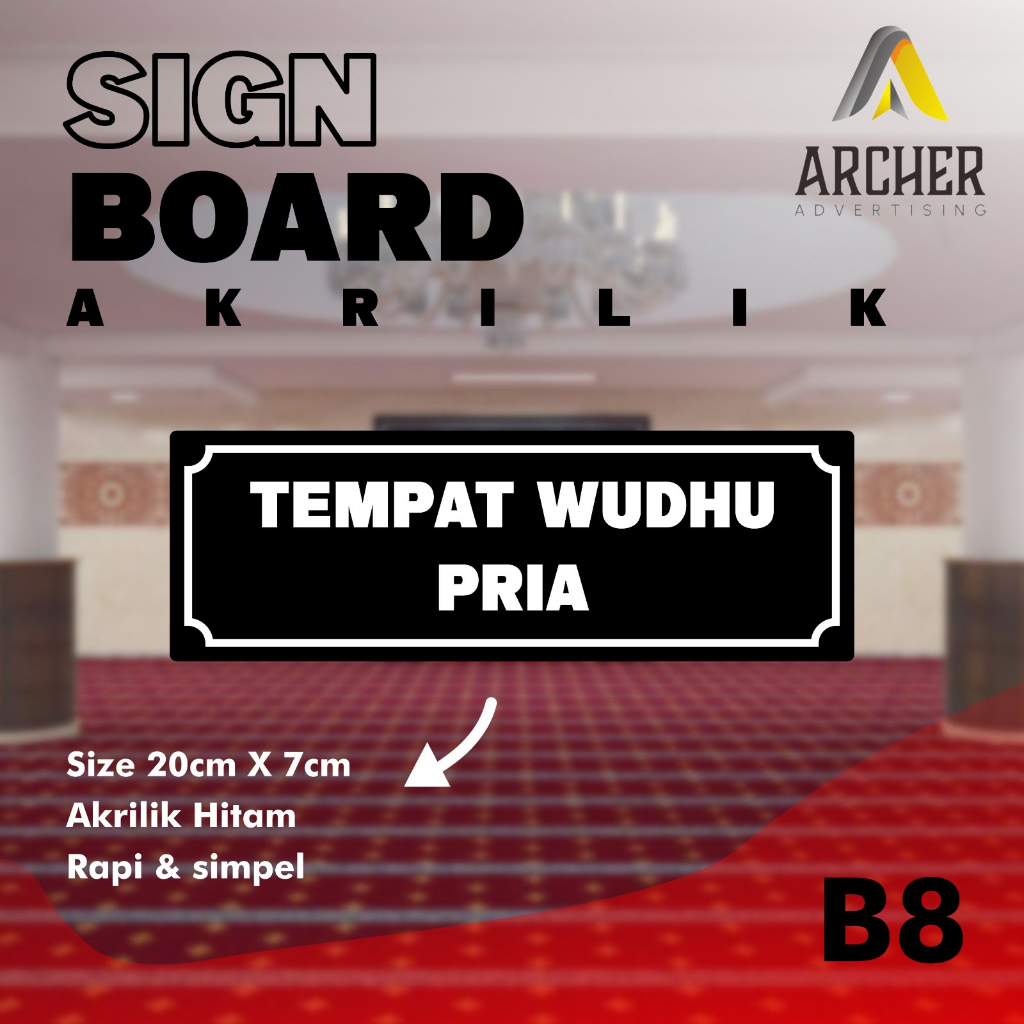 SIGN BOARD AKRILIK PENUNJUK RUANGAN | TEMPAT WUDHU PRIA