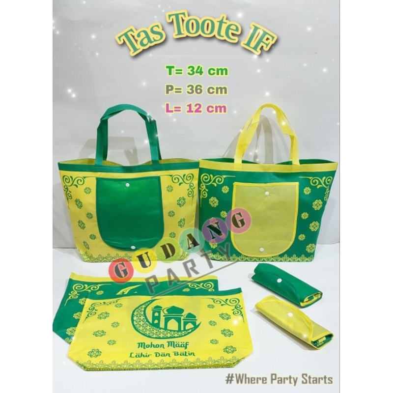 

Toote Bag Besar Lebaran/Tas Idul Fitri/Kantong Belanja/Tas Lipat/Kantong Souvenir/Goody Bag Lebaran/Spunbond lipat IF/Spunbond Jahit