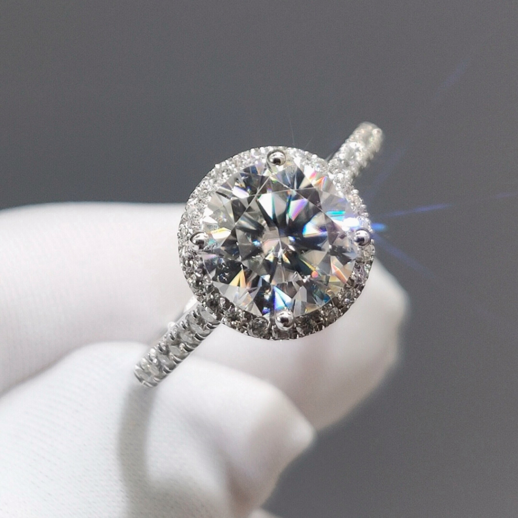 Samira Hadid Jewelry 【Cincin Berlian Bulat Berkilau Mewah, 1ct/2ct Moissanite - 925 Berlapis Perak E