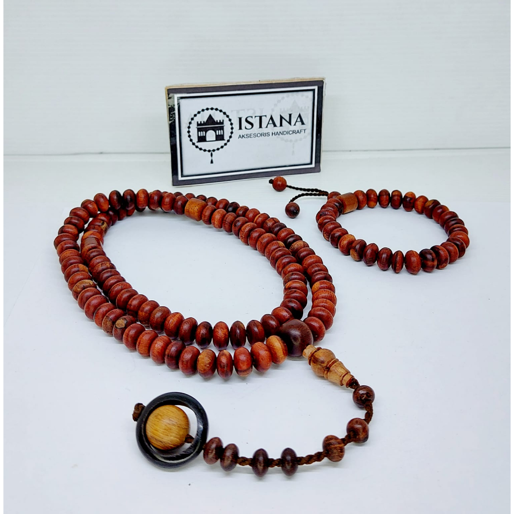 tasbih kalung dan gelang bahan kayu nagasari original