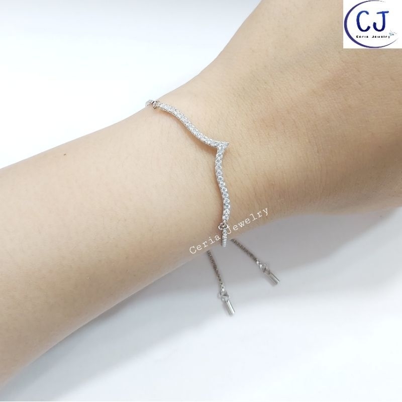 Gelang Perak Asli Silver Wanita 925 Lapis Emas Putih Asli Model Gelang Serut Aurel Fuji Nagita - Gelang Serut  Perak Asli 925 Anti Karat