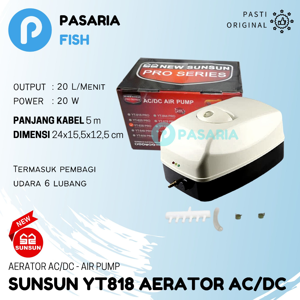 NEW SUNSUN YT818 PRO AC/DC YT 818 Aerator/Pompa Udara Aquarium Kolam Ikan AC DC