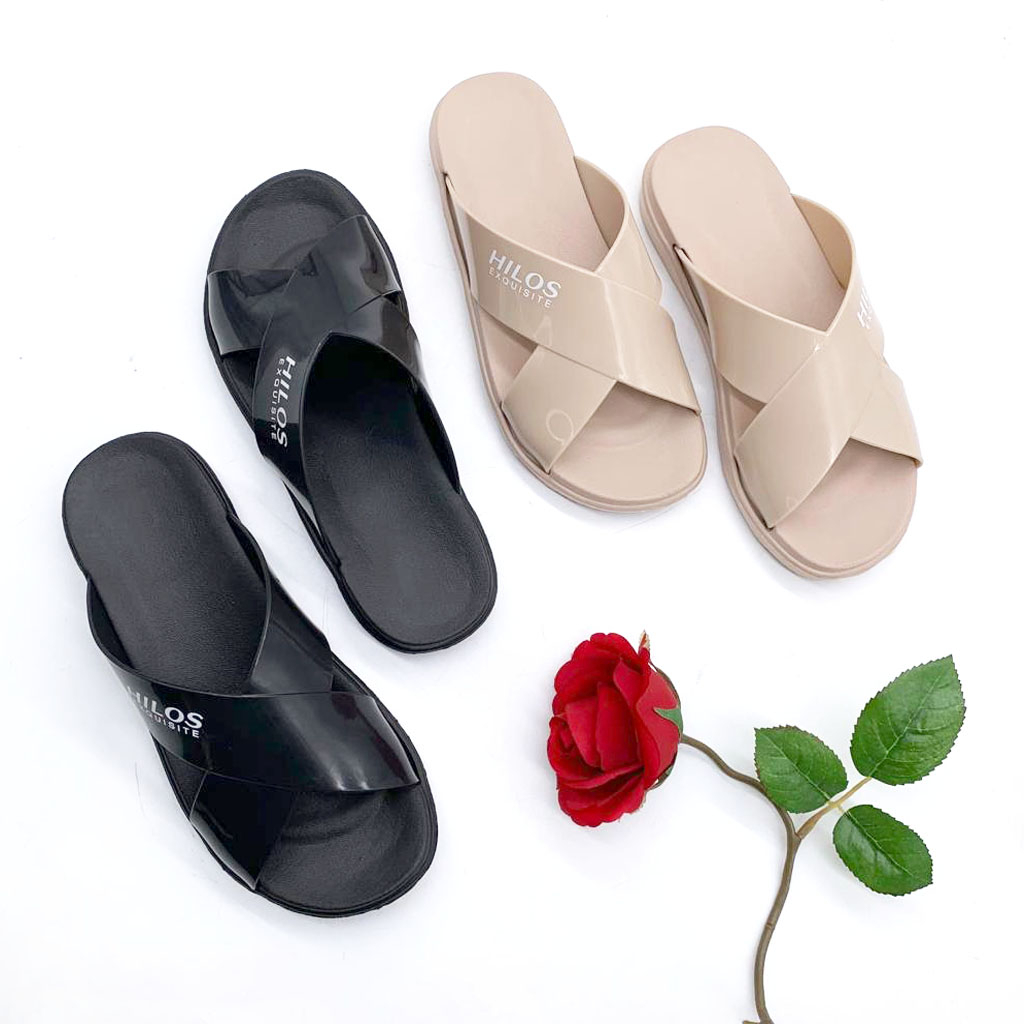 Sandal Slip On Wanita Terbaru Sandal Wanita Bahan Karet Silang Size 36-40