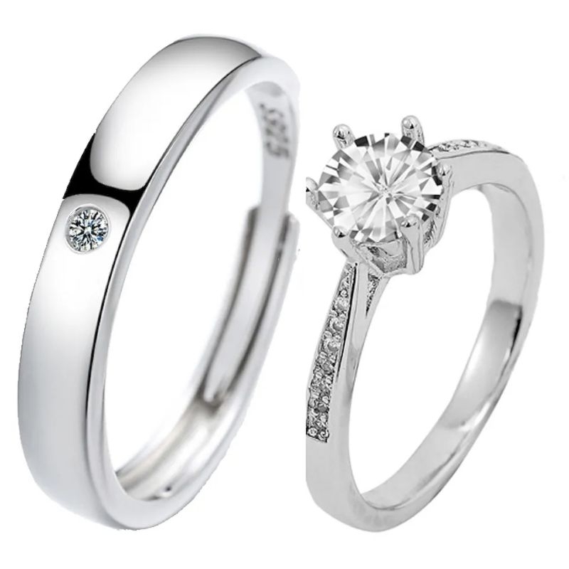 Cincin Silver 925 Platinum Berlian Wanita Pria Nikah Tunangan anti karat premium impor