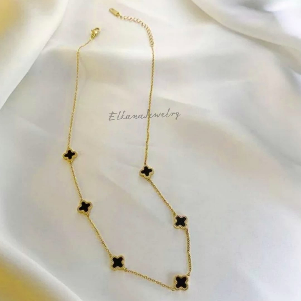 KALUNG TITANIUM FASHION BUNGA clvr bolak balik 6 mm hitam Perhiasan super berkelas korea anti karat dan anti luntur (COD)