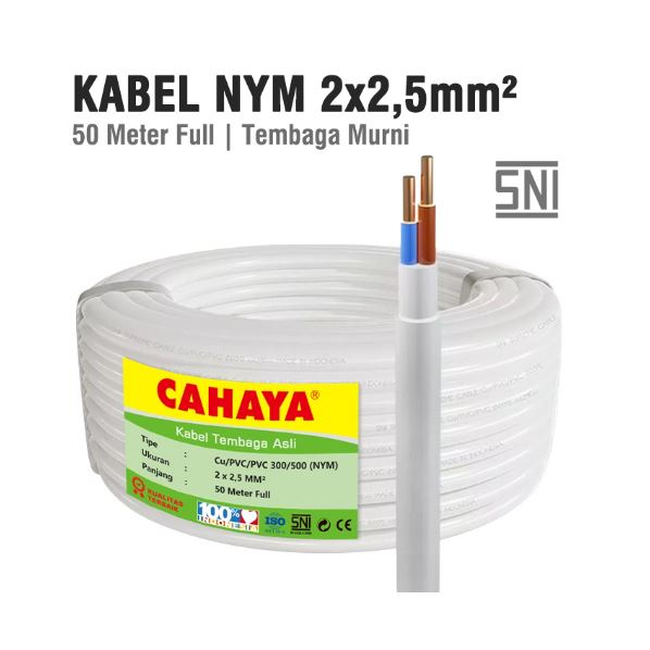 Kabel Listrik NYM 2 x 2,5mm 50 Meter Full / Kabel Tembaga Murni PVC SNI Kabel NYM isi 2