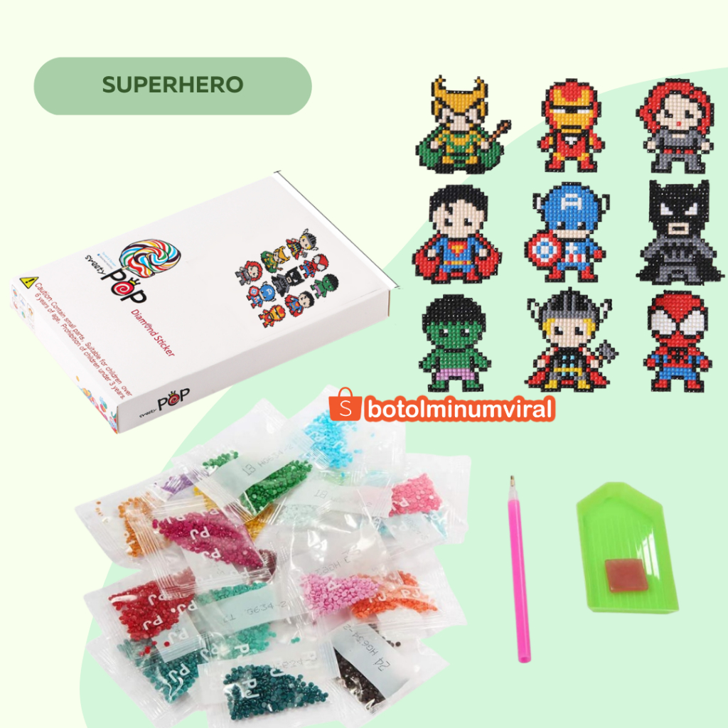 Sticker Diamond DIY Sparkle Gem Superhero Little Pony Animal Cutie Pop Stiker Lucu Korea Kartun