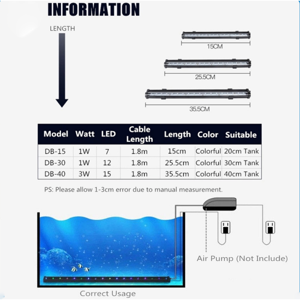 Tangki Ikan Akuarium Lampu Lampu LED Gelembung Aksesori Submersible Tahan Air Lampu Colokan AS Berwarna-warni