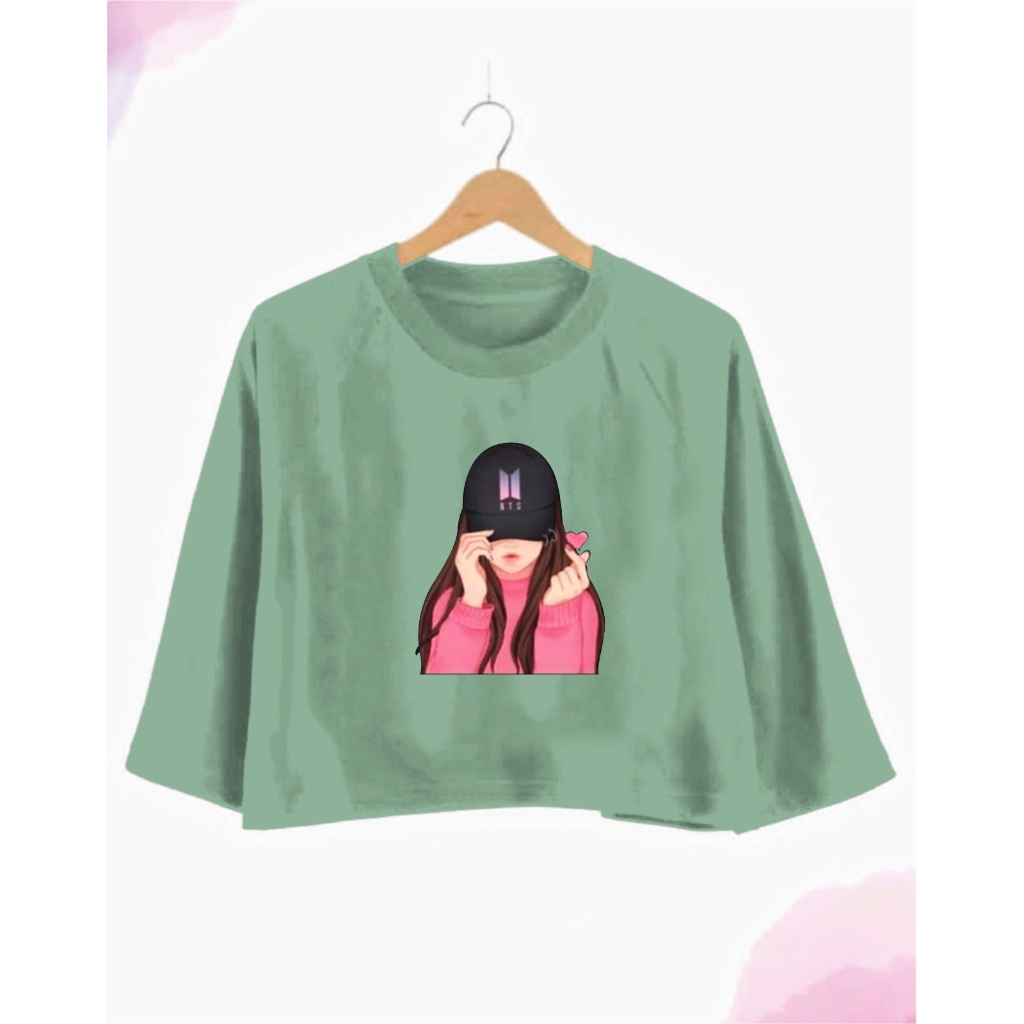 KAOS CROP OVERSIZE DTF BTS/BEAR TANGAN 3/4