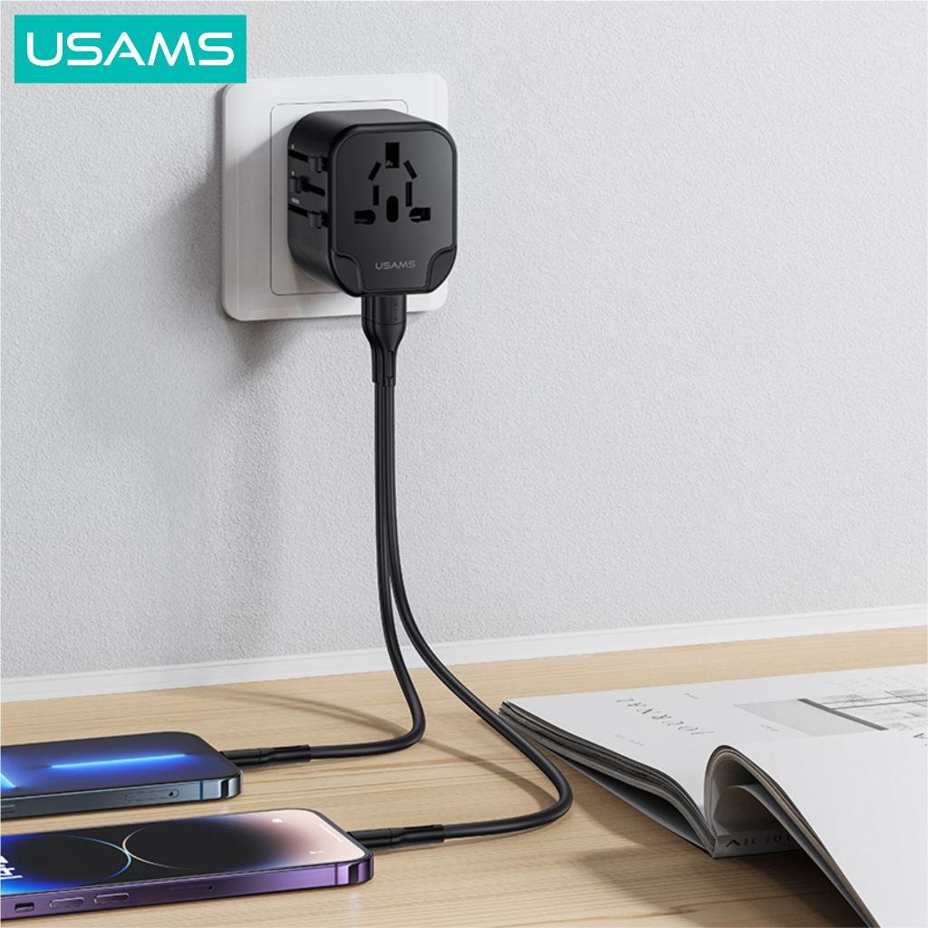 USAMS T55 Universal Adaptor Travel Charger Dual USB 12W (US/AU/EU/UK)