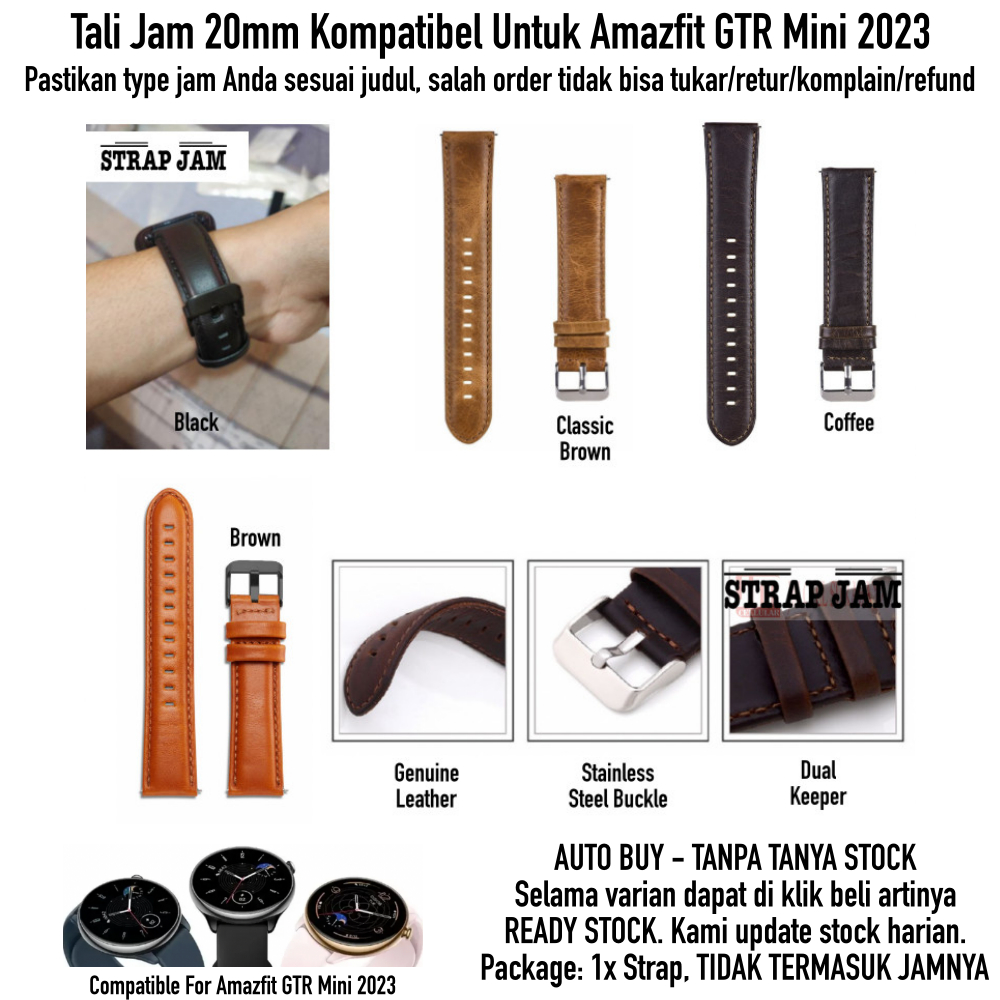 Tali Jam Untuk Amazfit GTR Mini 2023 20mm - Strap Genuine Leather Kulit Premium