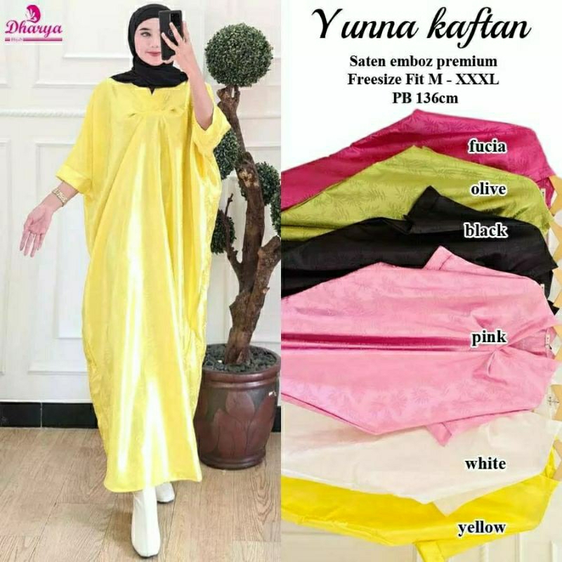 Yunna Kaftan, KAFTAN LEBARAN JUMBO CANTIK MODIS FIT XXXXL LD 160 BAHAN SATEN EMBOSS PREMIUM TERMURAH OOTD KEKINIAN TERLARIS