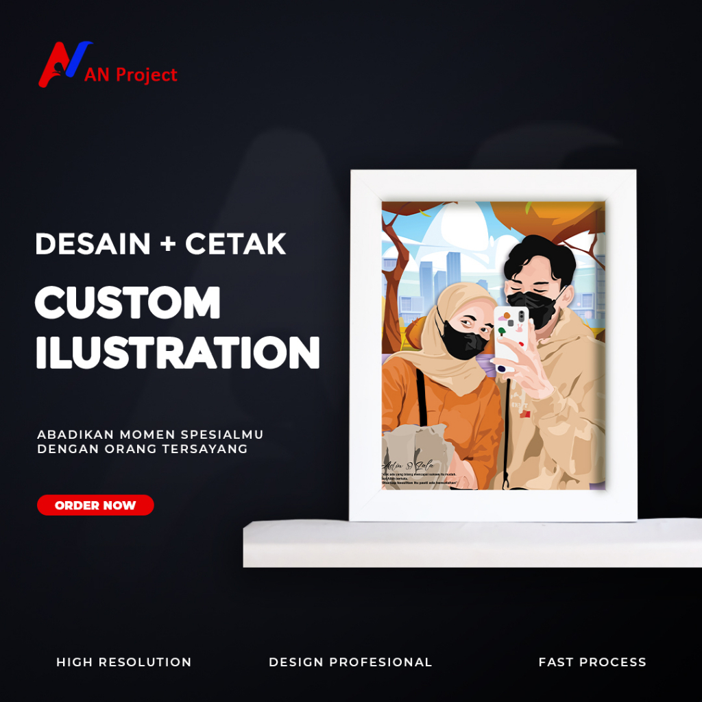 Vector Wajah/Hadiah Ulang Tahun/Kado Wisuda/Kado Pernikahan/Ilustrasi Foto/Bingkai 10R (20x25cm)