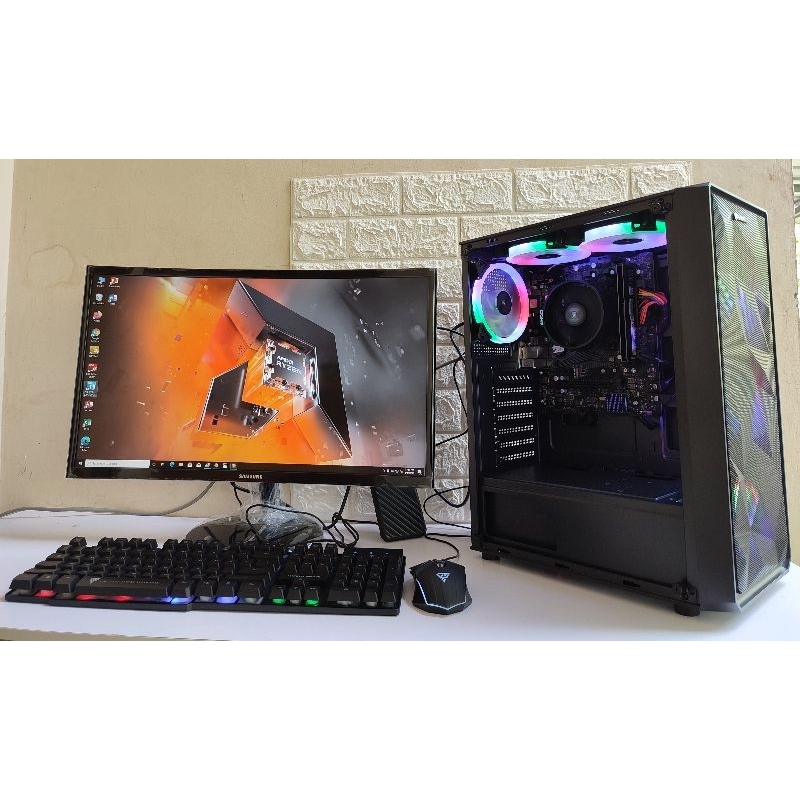 PC Gaming Editing Fulset AMD RYZEN 5 5600G Ram 16GB SSD 128GB Monitor 24 Inch keyboard Mouse RGB Siap Pakai