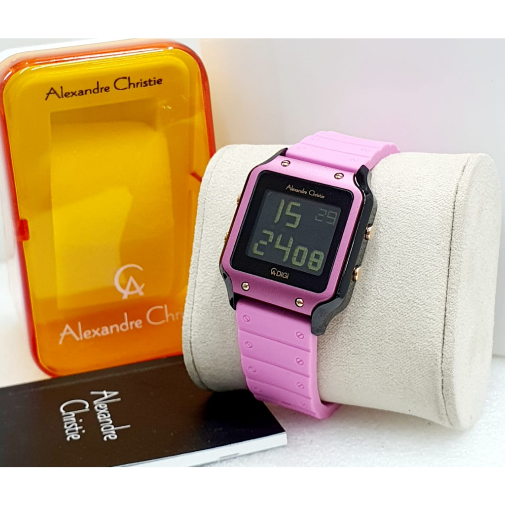 Jam Tangan Wanita Fashion Branded Digital Alexandre Christie AC 9382 Silikon Rubber Original Watch