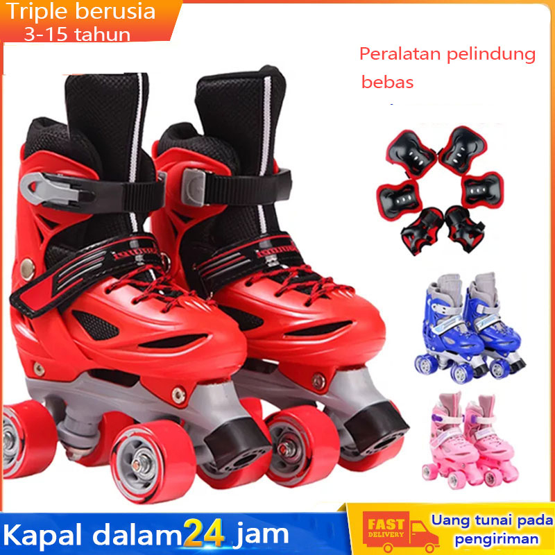 Sepatu roda 4 putaran anak kecil dengan dua baris rollerblade anak perempuan usia 3 sampai 15 tahun 