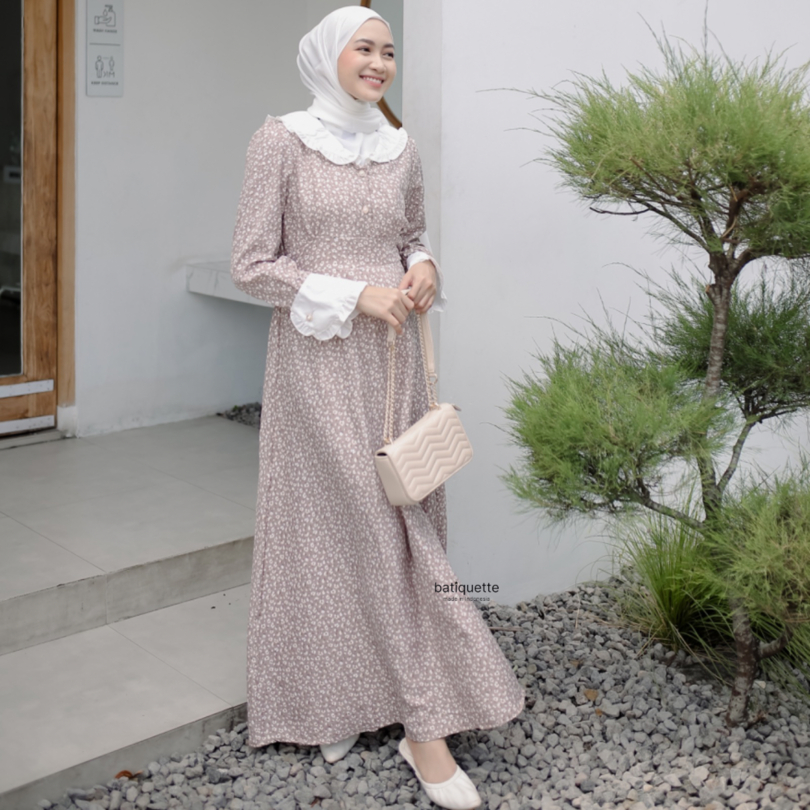 [BATIQUETTE] Juliette Flowery Maxi Dress | Gamis Motif Bunga Gaya Vintage Korea Busui-Friendly