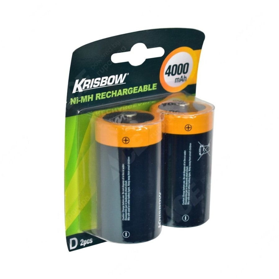 Krisbow Set Baterai Rechargeable Size D 4000 Mah 2 Pcs
