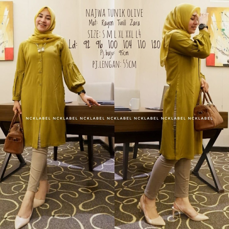 Najwa Tunik NCK Olive Rayon Twill