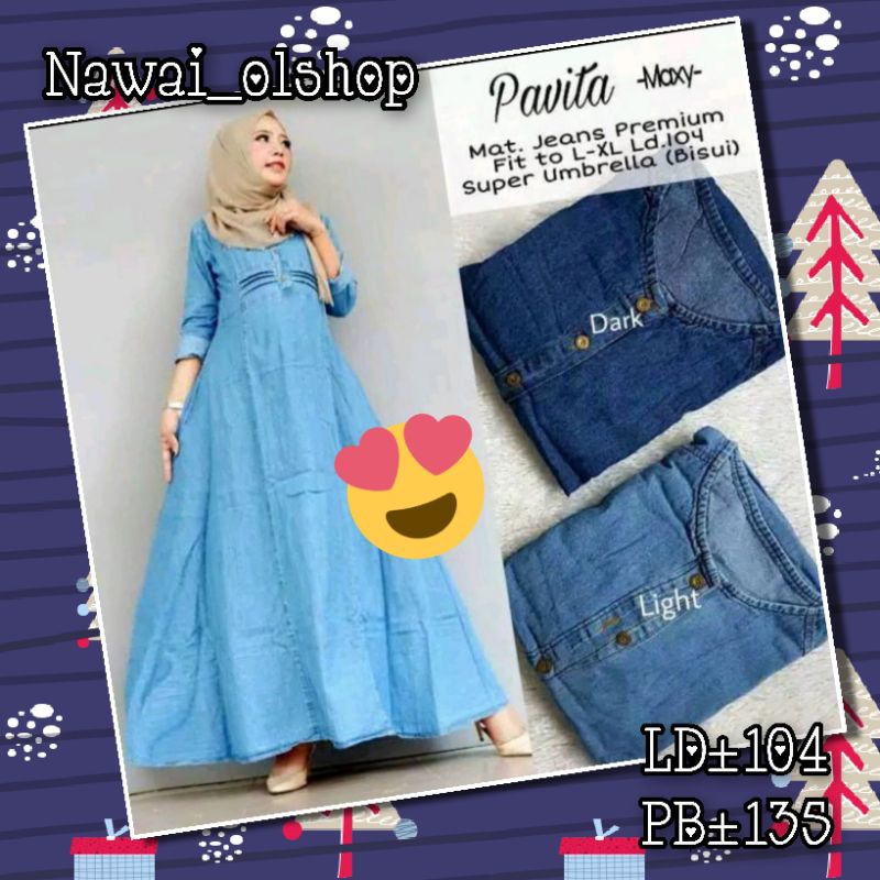 GAMIS DRESS JEANS DENIM PAKAIAN WANITA TERBARU TERMURAH MODEL PAVITA LD±110 PB±135