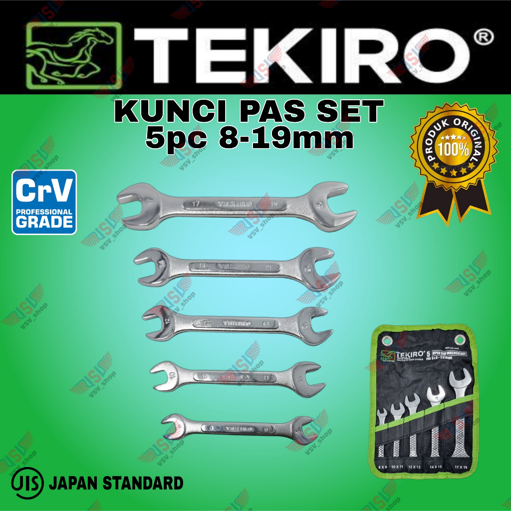 TEKIRO Kunci Pas Set 5pcs 8-19mm Open End Wrench Set 8x9-10x11-12x13-14x15-17x19mm