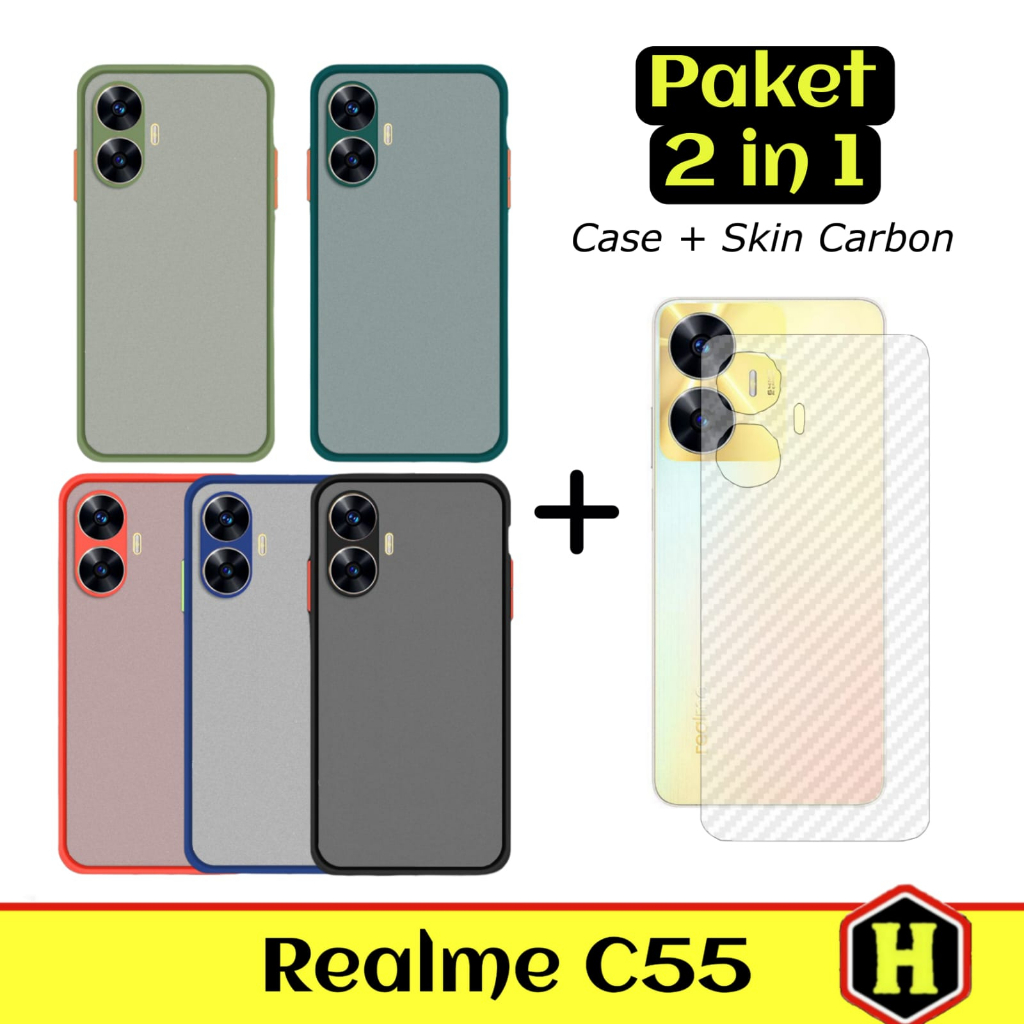 PROMO Paket 3IN1 Case Aero For REALME C55 Softcase Aero Carbon Free Tempered Glass Camera &amp; Garskin - FIDS STOR