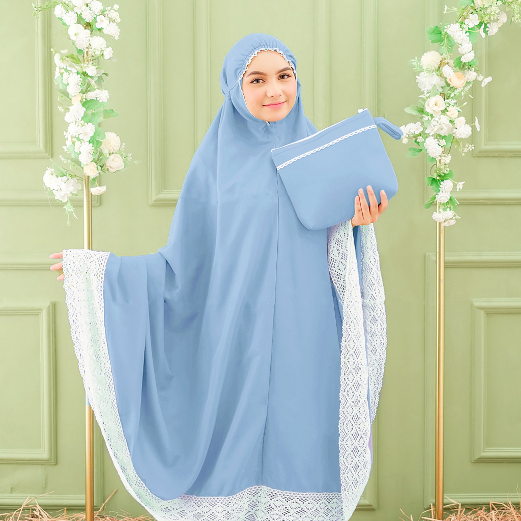 Mukena FATIMA dewasa jumbo FREE tas Cantik bahan katun Micro renda rajut 13 cm mukenah grosir