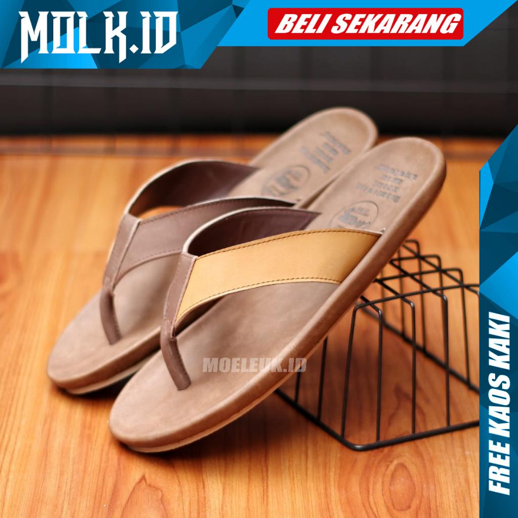 MOLK|Sandal Kulit Pria Asli Original Distro Murah Black Brown Casual Santai Fashion Trendy Laki Laki