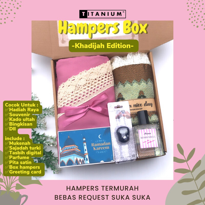 

HAMPERS MUKENA SAJADAH TASBIH HADIAH ULTAH CEWEK KADO CUSTOM