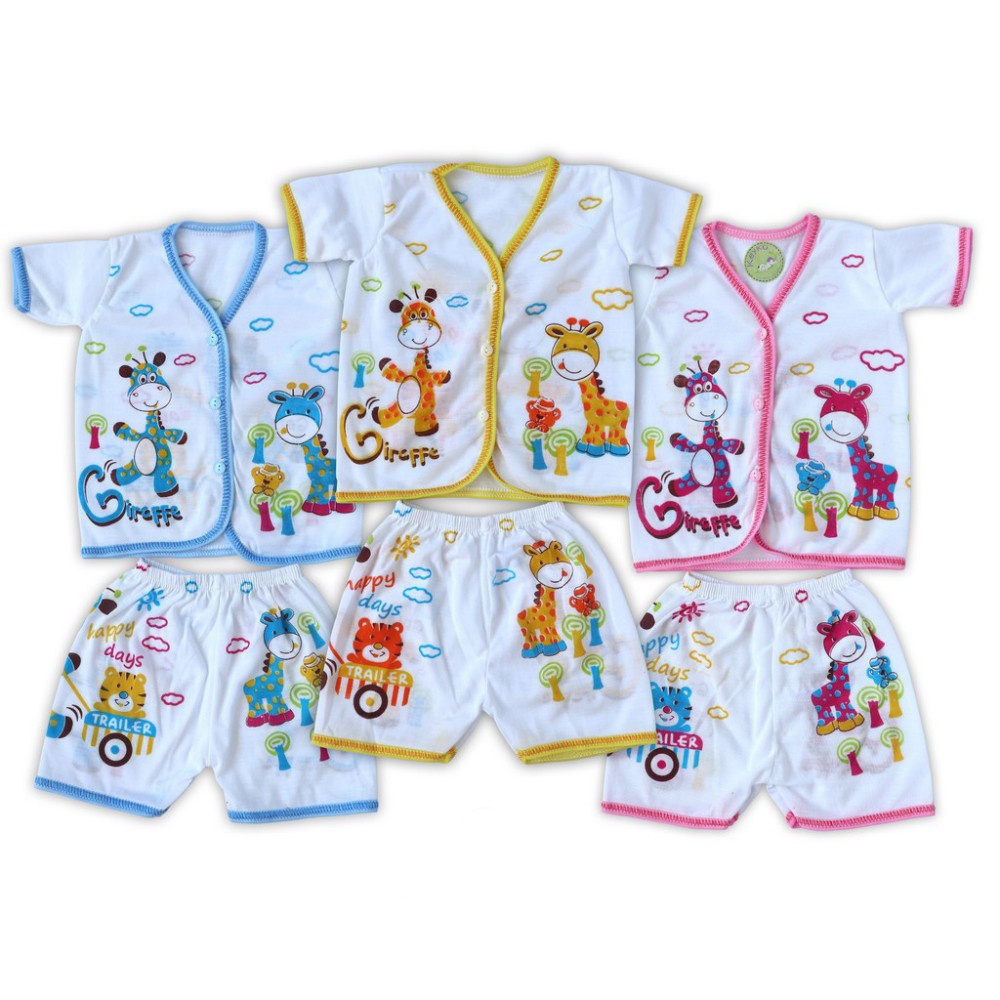 Alecang Store 6 Pcs Setelan Baju Lengan Pendek bayi dan Celana Pendek bayi Stelan Bayi