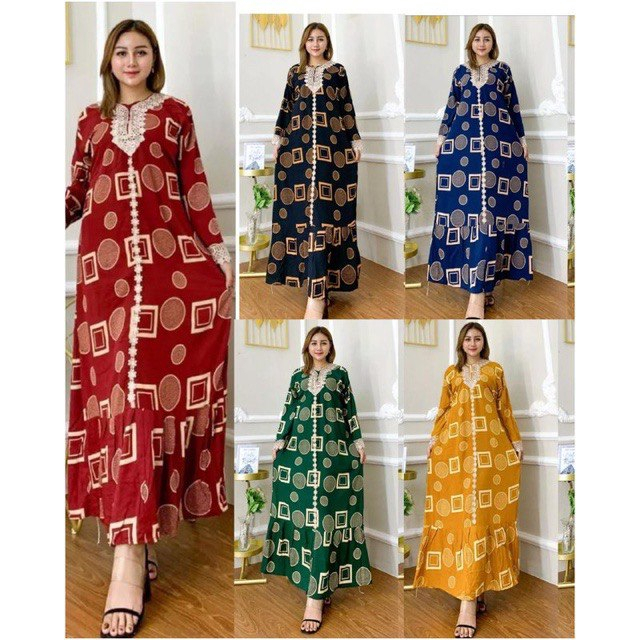 Gamis Motif Rayon Premium//Dress Renda Arabian Terlaris Ld 110 Standart