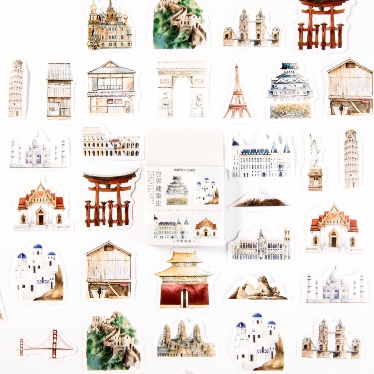 

Stiker Scrapbook Sticker Bujo Lucu World Landmark (46 pcs)