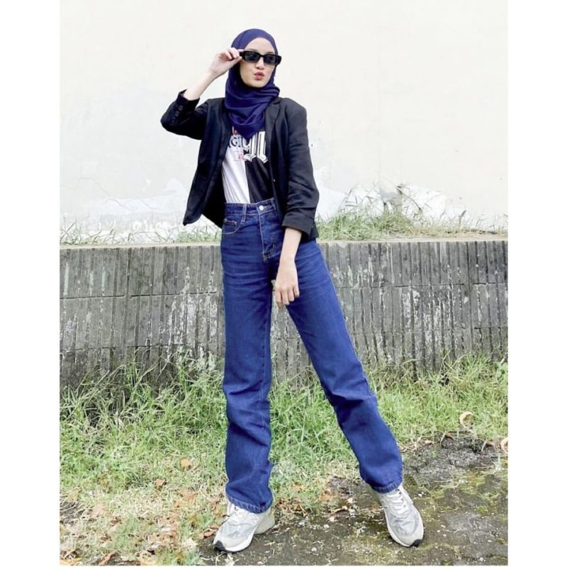 KULOT JEANS WANITA SNOW BLACK/BLUE CELANA HWS JEANS WANITA KEKINIAN