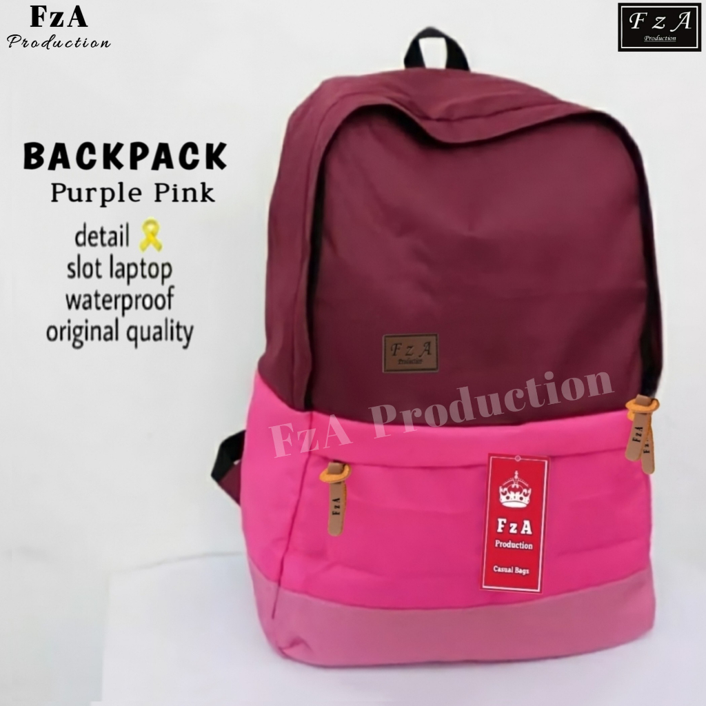 FzA Official - Big Promo..Tas Ransel Distro sekolah kuliah Kerja Pria Wanita Tas Ransel Laptop Backpack Original - Purple Pink