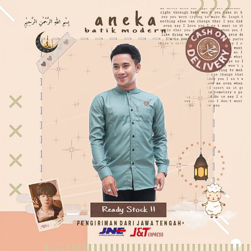 ATASAN BAJU MUSLIM PRIA COWOK DEWASA LENGAN PANJANG MOTIF POLOS SIMPEL ELEGANT M L XL SERAGAM LEBARA