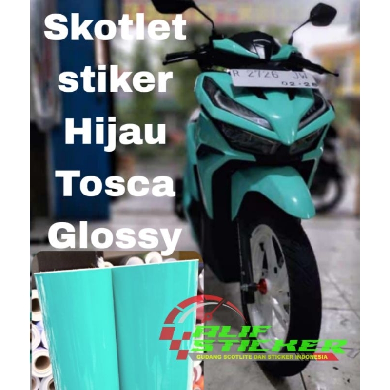 Stiker Skotlet hijau tosca glossy sticker motor biru tosca scotlet hijau mint scotlite motor warna h