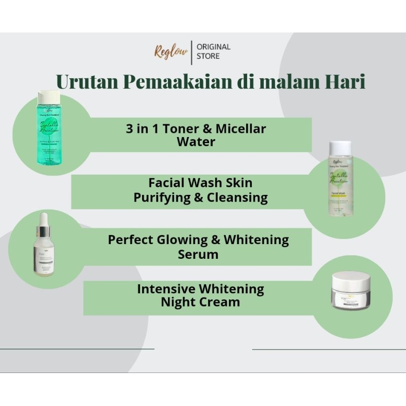 Reglow Paket Malam Whitening Night Cream by dr Shindy Perawatan Kulit 4 Item Free Pouch