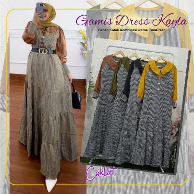 kayla dress gamis kotak kombinasi // kayla maxy