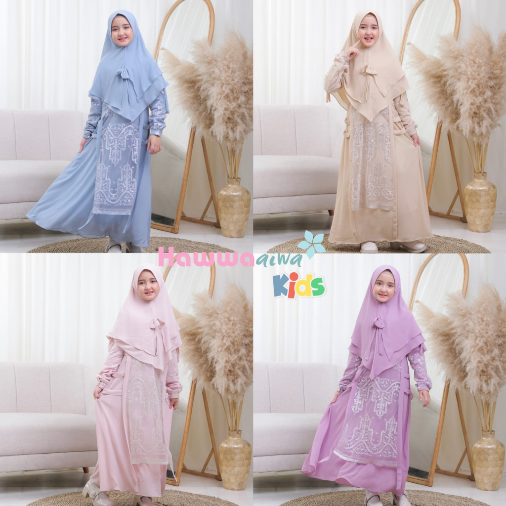 ORIGINAL Gamis Syari Kids ALESHA Syar'i  by  Hawwa aiwa Kids - Hawwaaiwa Anak REALPIC ORI