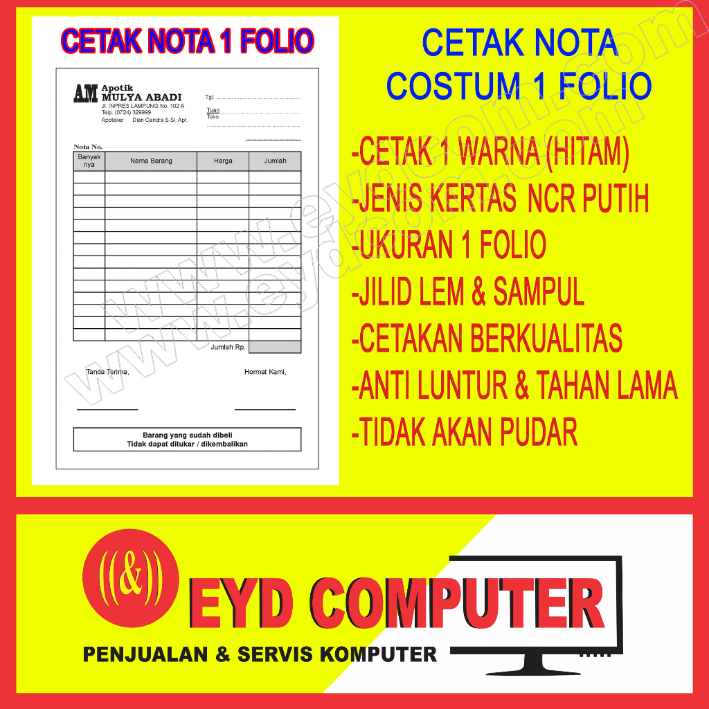 

CETAK NOTA 1 PLY 1 FOLIO KERTAS NCR COSTUM ISI TANPA RANGKAP CEK BON KWITANSI SURAT JALAN