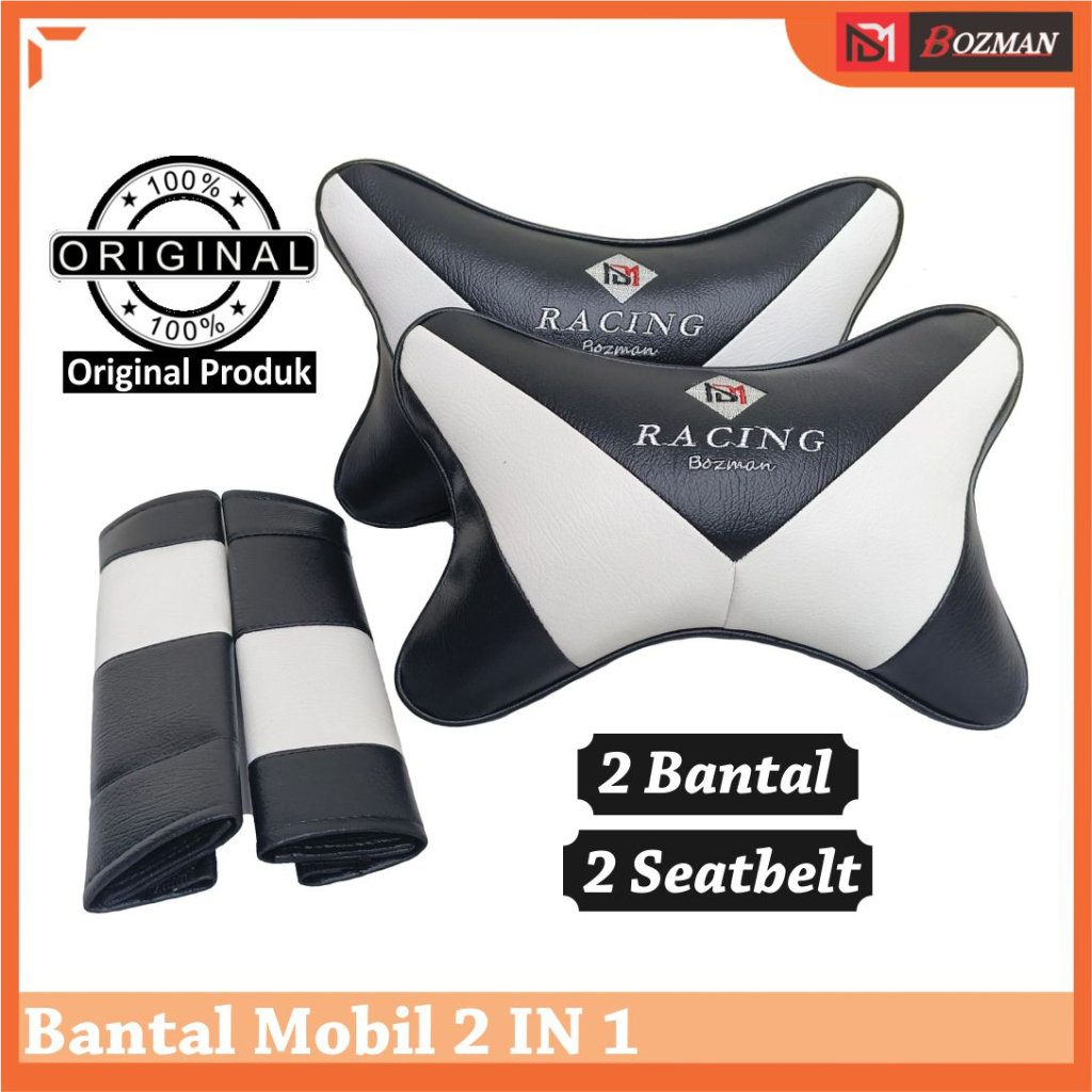 Set Bantal Mobil Racing 2 in 1 Bantal Mobil / Headrest dan Cover Seatbelt