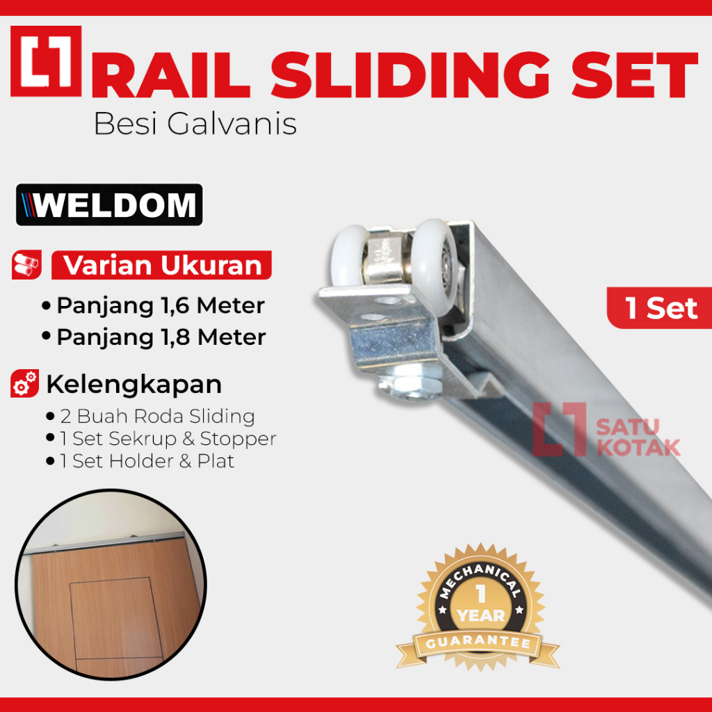 Rail Sliding Rel Pintu Geser Gantung Galvanis 1 Set Komplit - Weldom