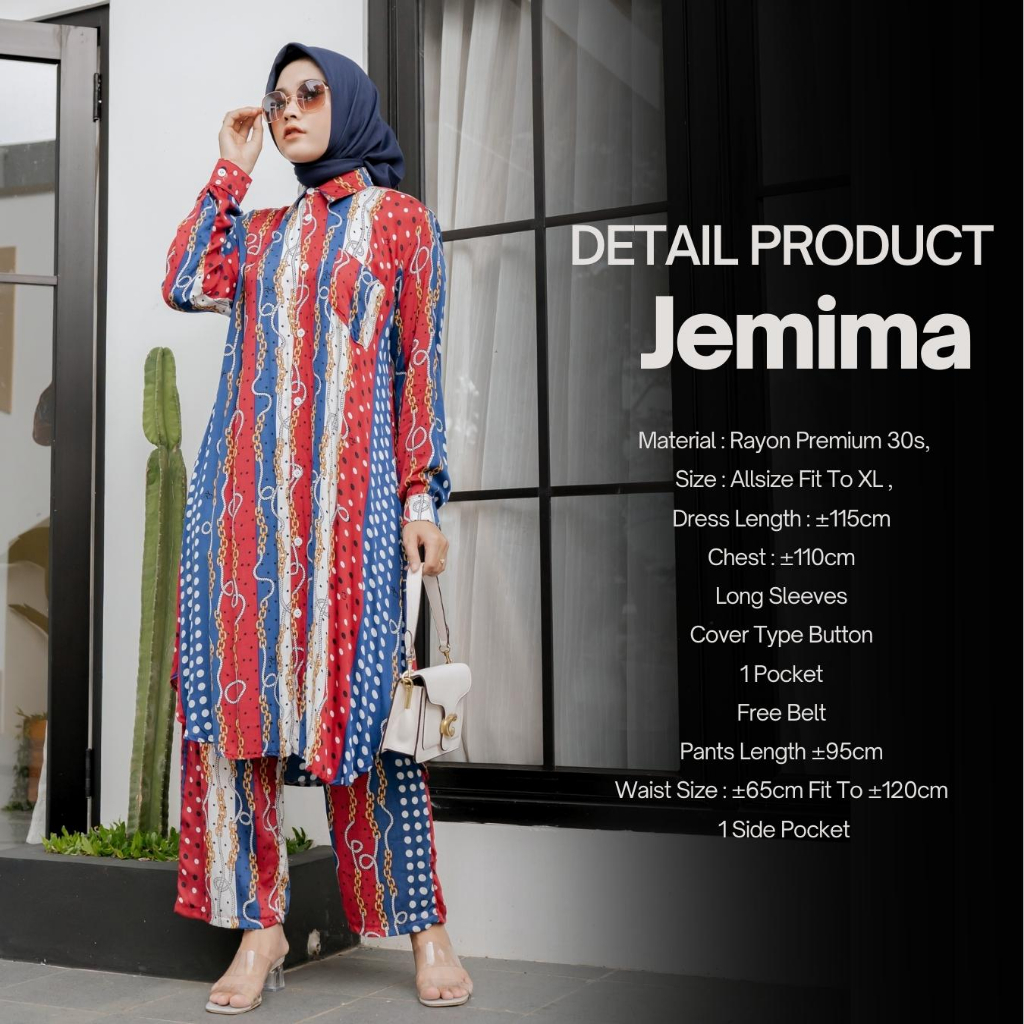 JEMIMA Setelan Tunik Kancing Outer Rayon Premium w/h Belt