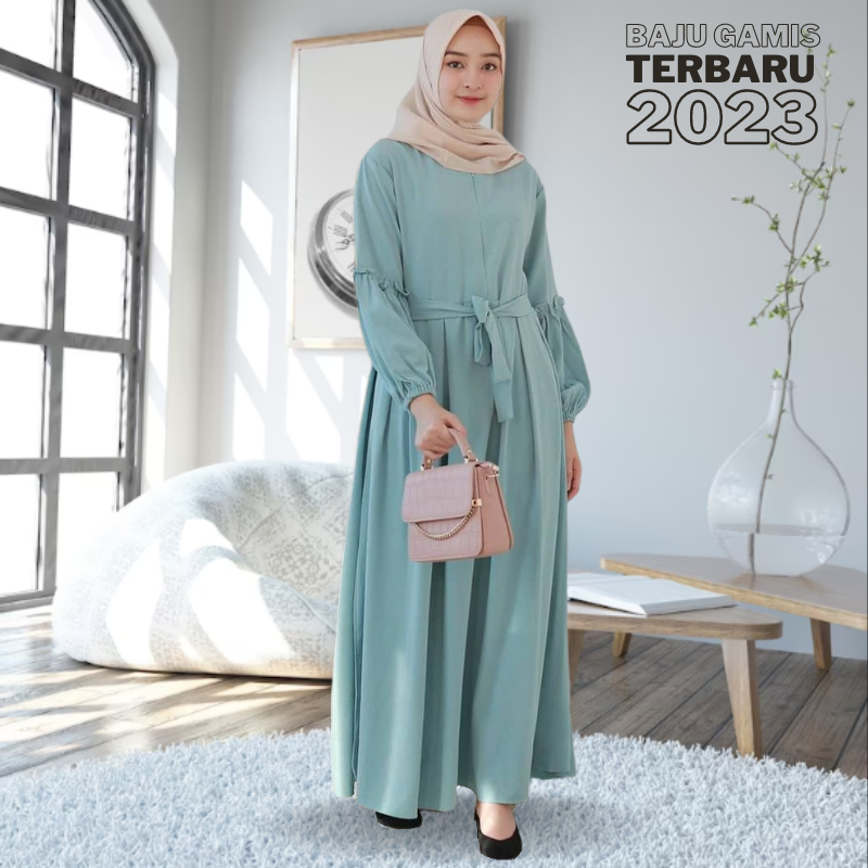 Gamis Terbaru 2023 Lebaran Wanita Dress Baju Hari Raya Wanita Maxy Dress Larisa LD 100 cm Gamis Kondangan Kekinian Modern Polos Murah Modis Elegant Elegan Kekinian Simple Exclusive Bahan Mosscrepe Premium