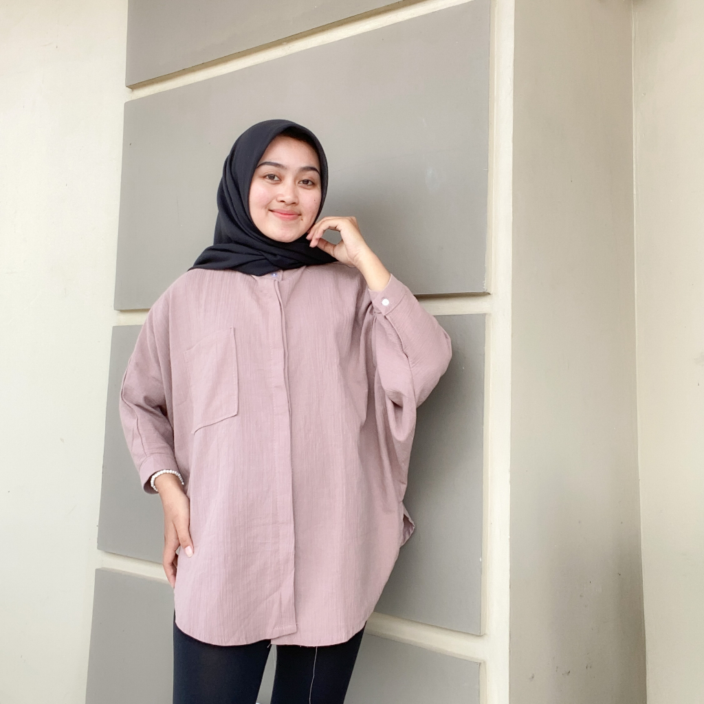 TAMARA BLOUSE KEMEJA LINEN CRINKLE JUMBO PREMIUM- KEMEJA BATWING