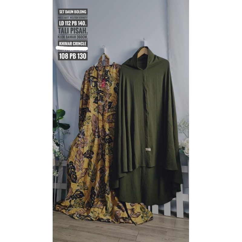 set daun bolong Gamis wolfish set khimar cringcle  LD 112 jumbo/ set wolfish