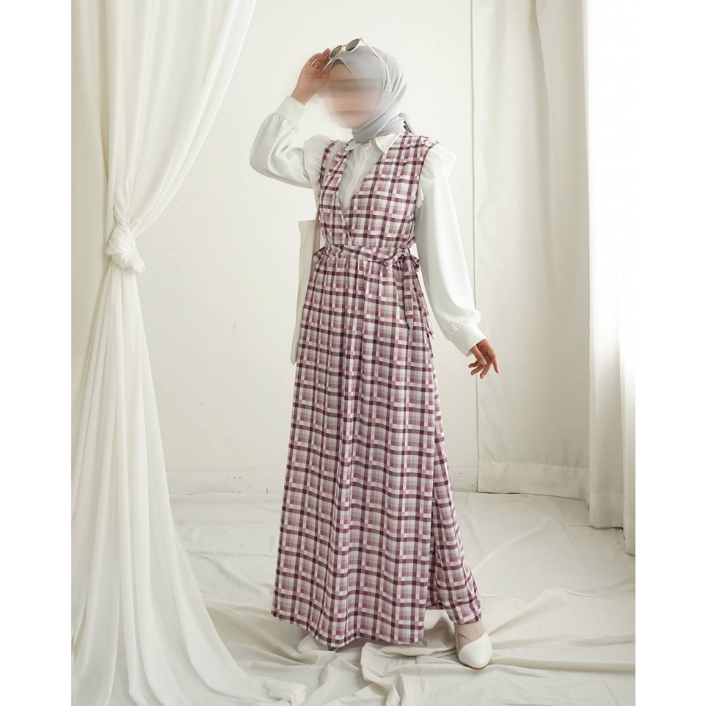 (LUNA DRESS &amp; PLAID DRESS) GAMIS REMPEL/RUMBAI | OVERALL 1 SET DAPAT 2 PCS (INNER DAN OVERALL) | VEST LONG DRESS MOTIF KOTAK-KOTAK BISA COD N GROSIR