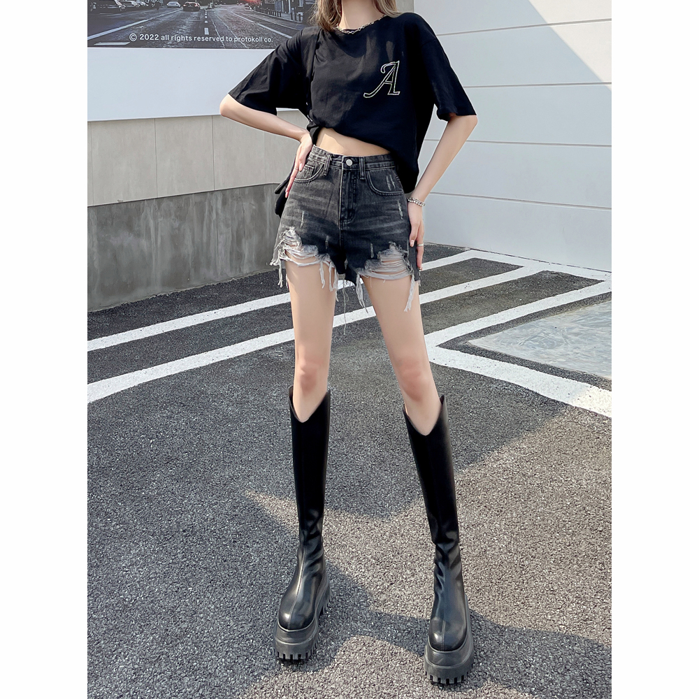 Ripped jeans highwaist celana pendek wanita hot pants wanita jumbo fashion cewek kekinian 2023 korean style